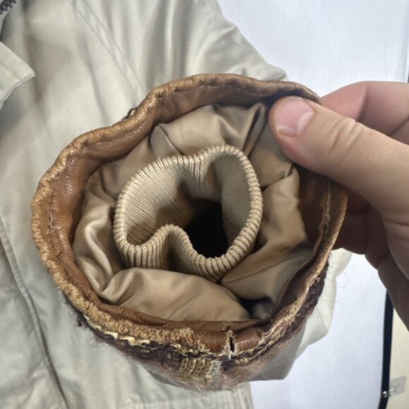 Vintage Down Parka Real Fur Hood Men’s 38 Beige Knit Trim 80s Warm - Picture 4 of 10